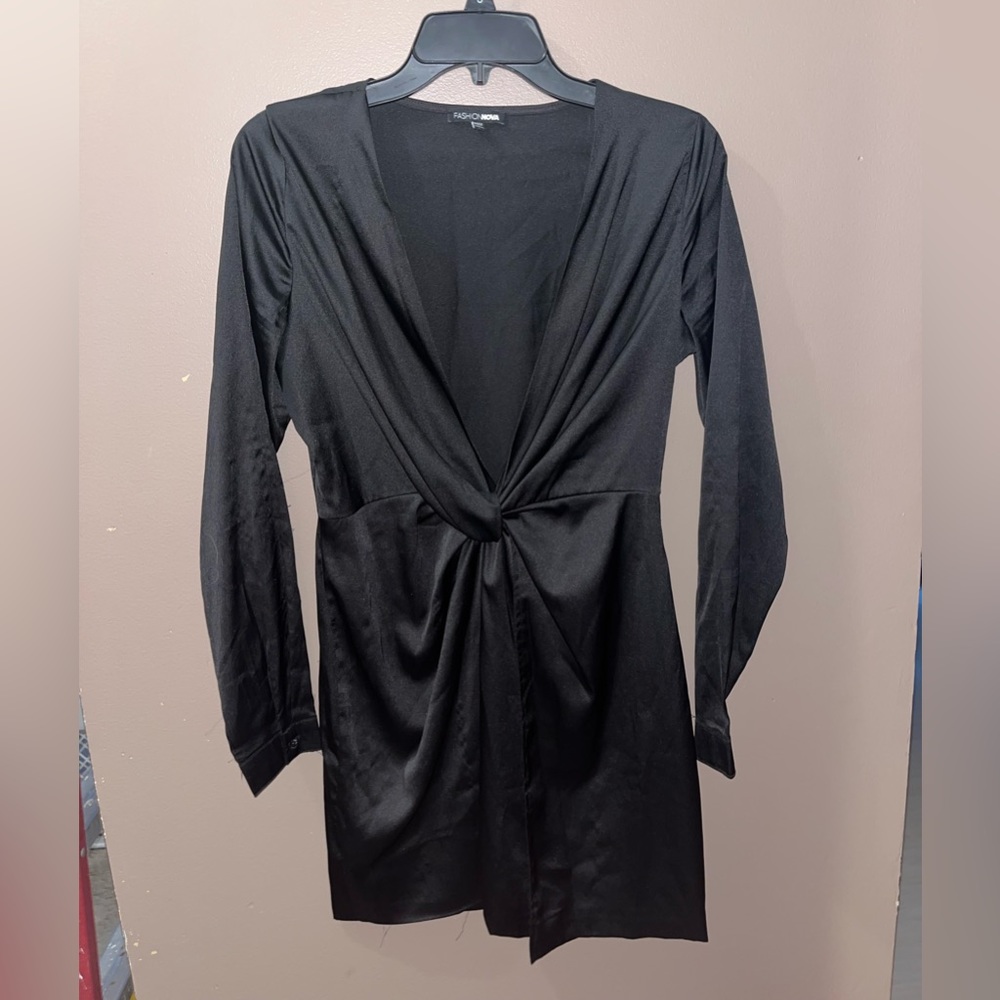 FASHION NOVA womens black satin dress